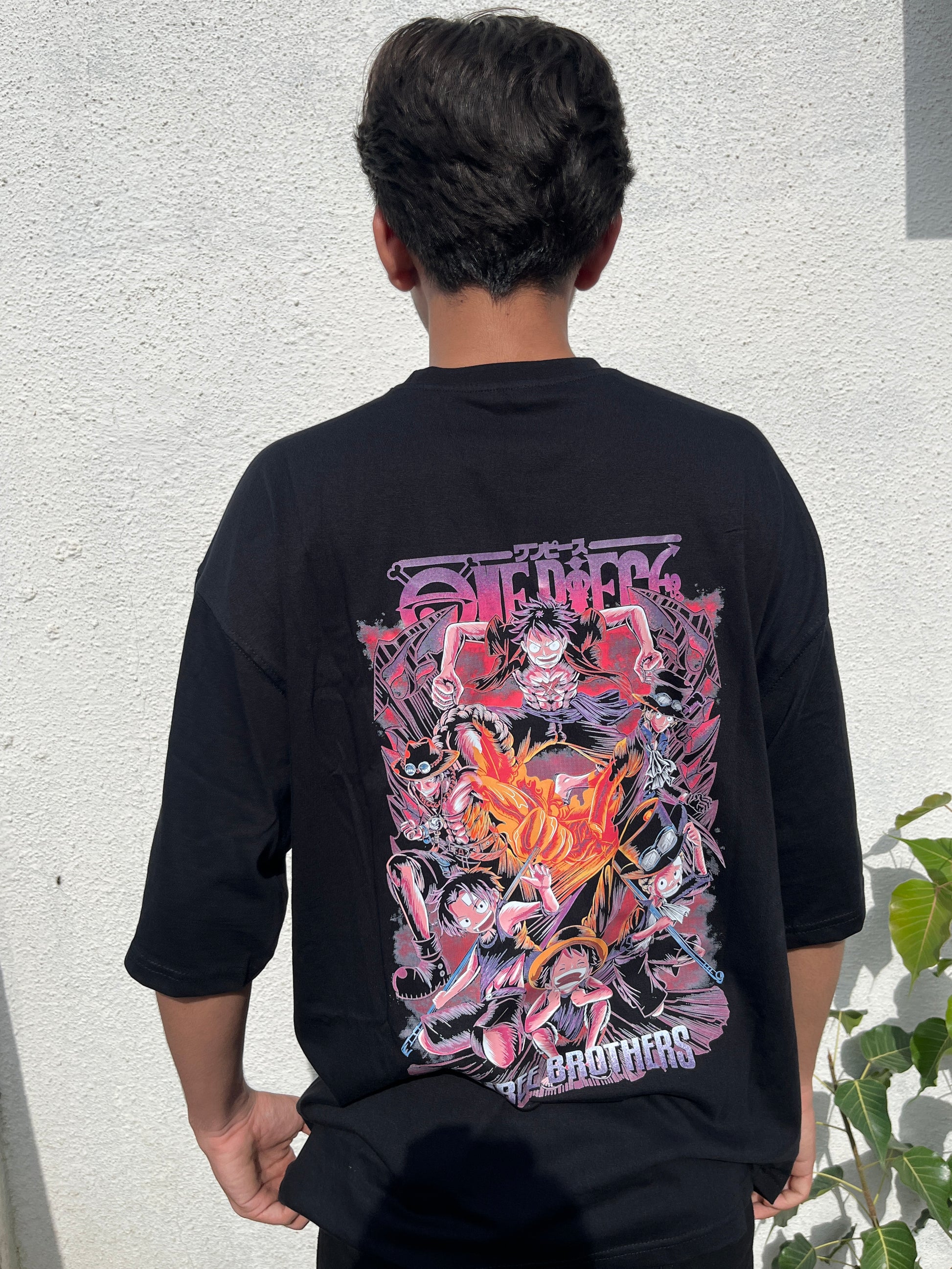 One Piece “Three Brothers” Oversized Black T-Shirt – Luffy, Ace & Sabo