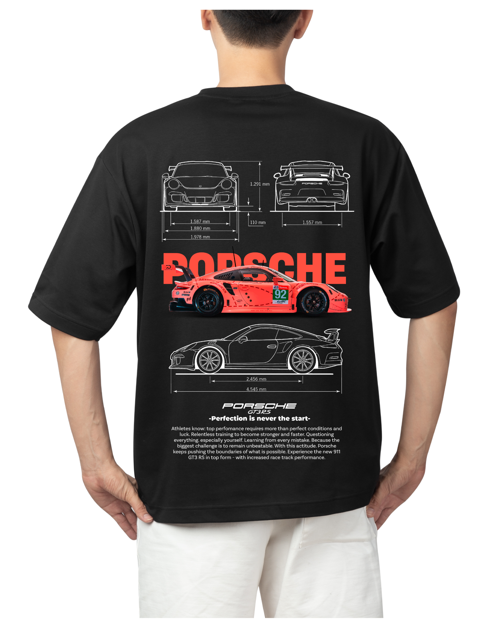 Porsche 911 GT3 R Performance Graphic OVERSIZE T-Shirt – Front & Back Print | Men's Motorsport Tee