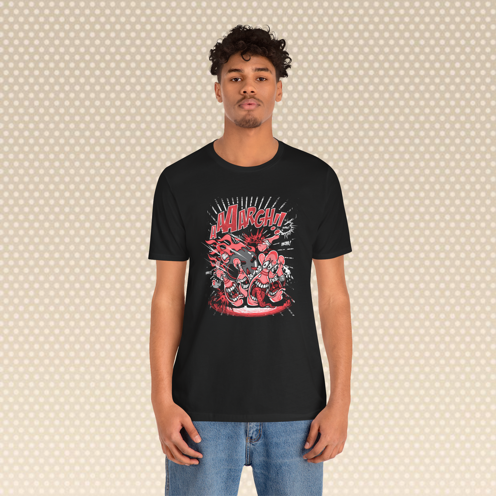 "AARGH! Comic-Style Monster Battle Graphic Tee – Unisex T-Shirt"