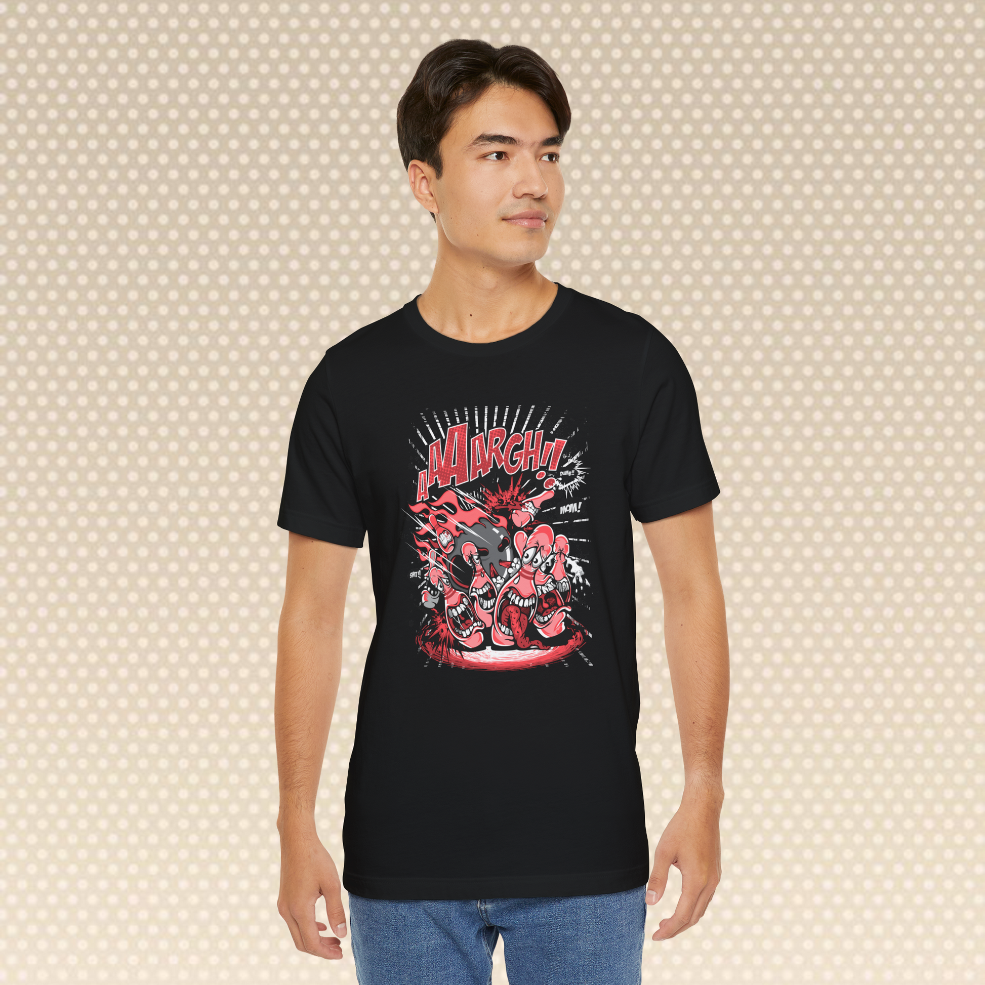 "AARGH! Comic-Style Monster Battle Graphic Tee – Unisex T-Shirt"