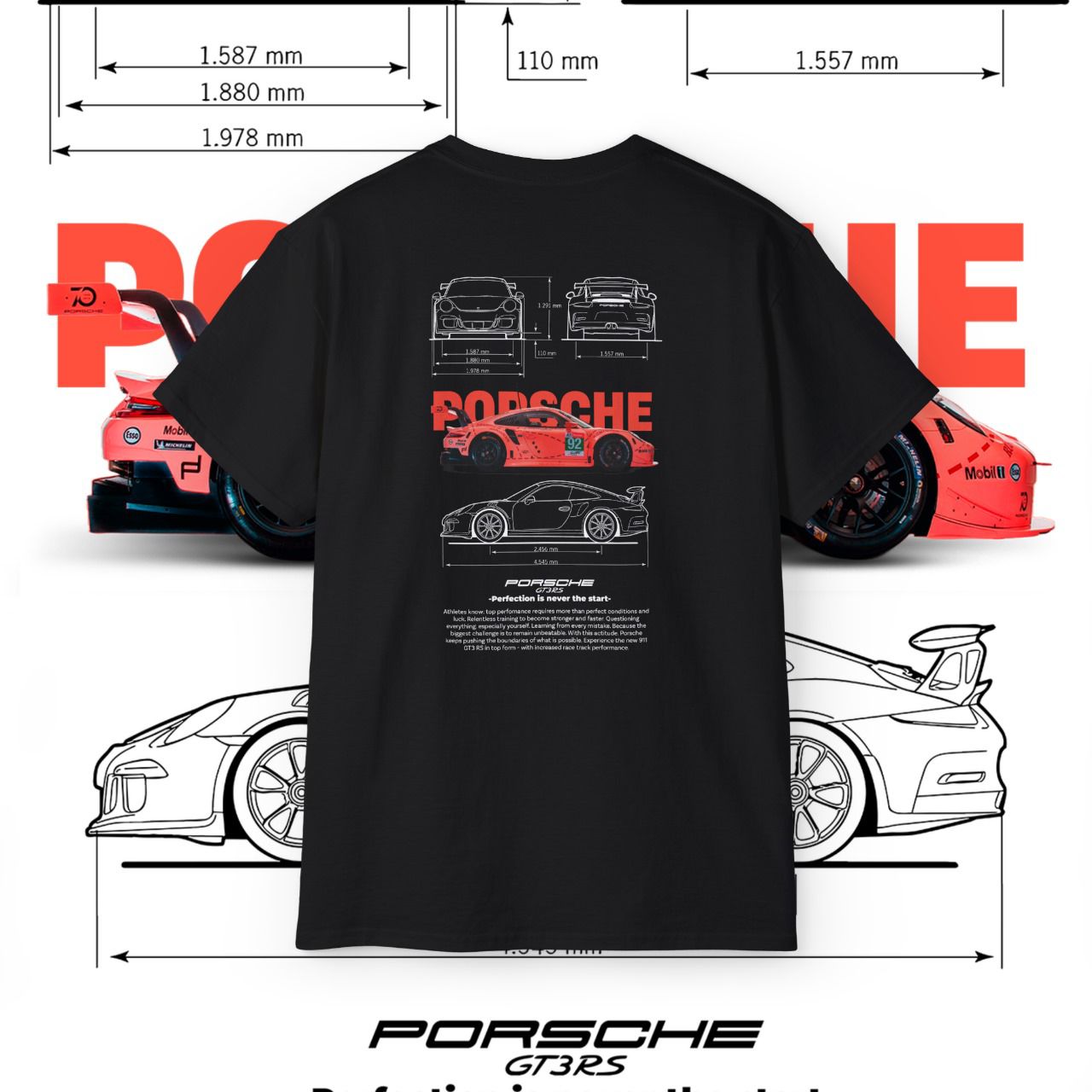 Porsche 911 GT3 R Performance Graphic OVERSIZE T-Shirt – Front & Back Print | Men's Motorsport Tee