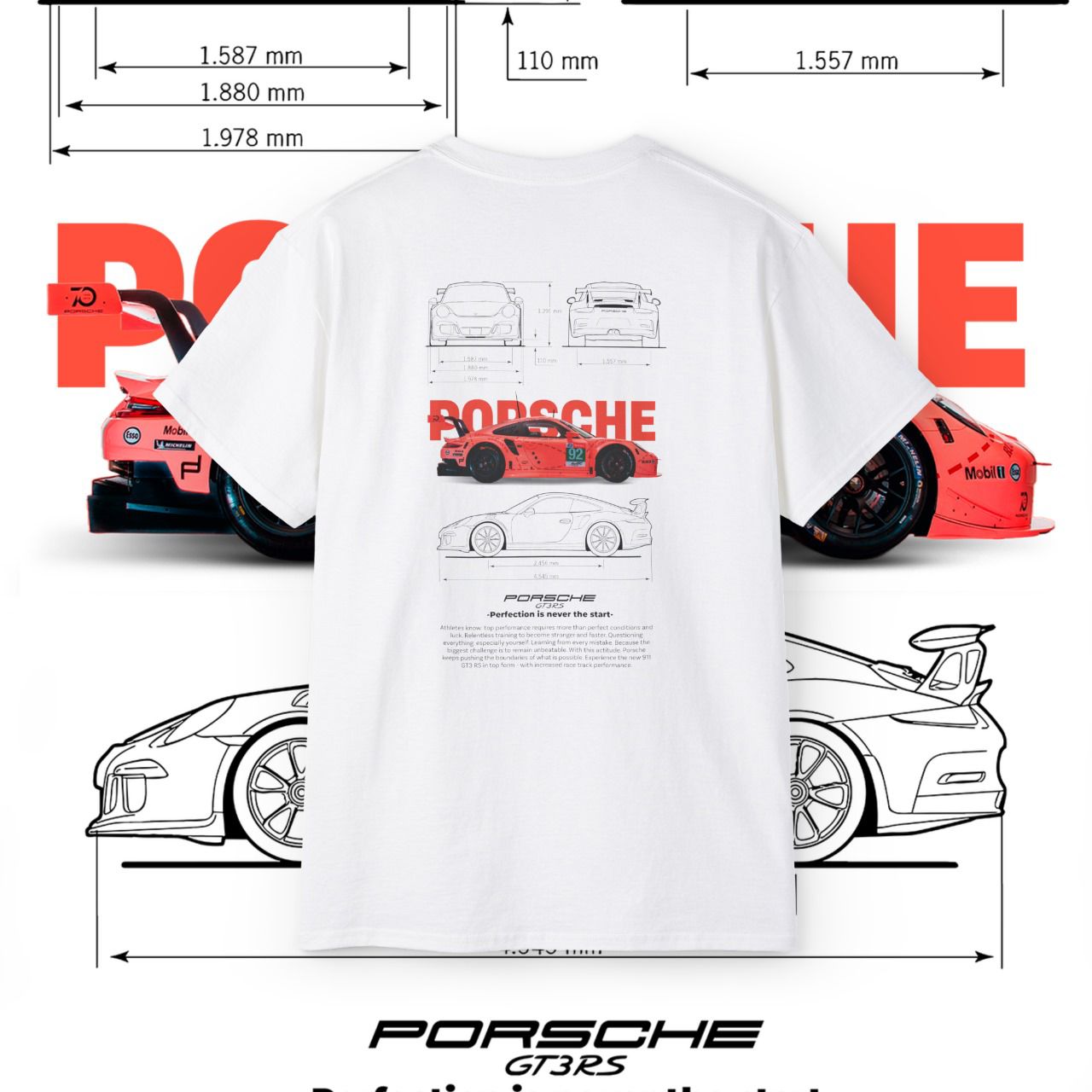 Porsche 911 GT3 R Performance Graphic OVERSIZE T-Shirt – Front & Back Print | Men's Motorsport Tee