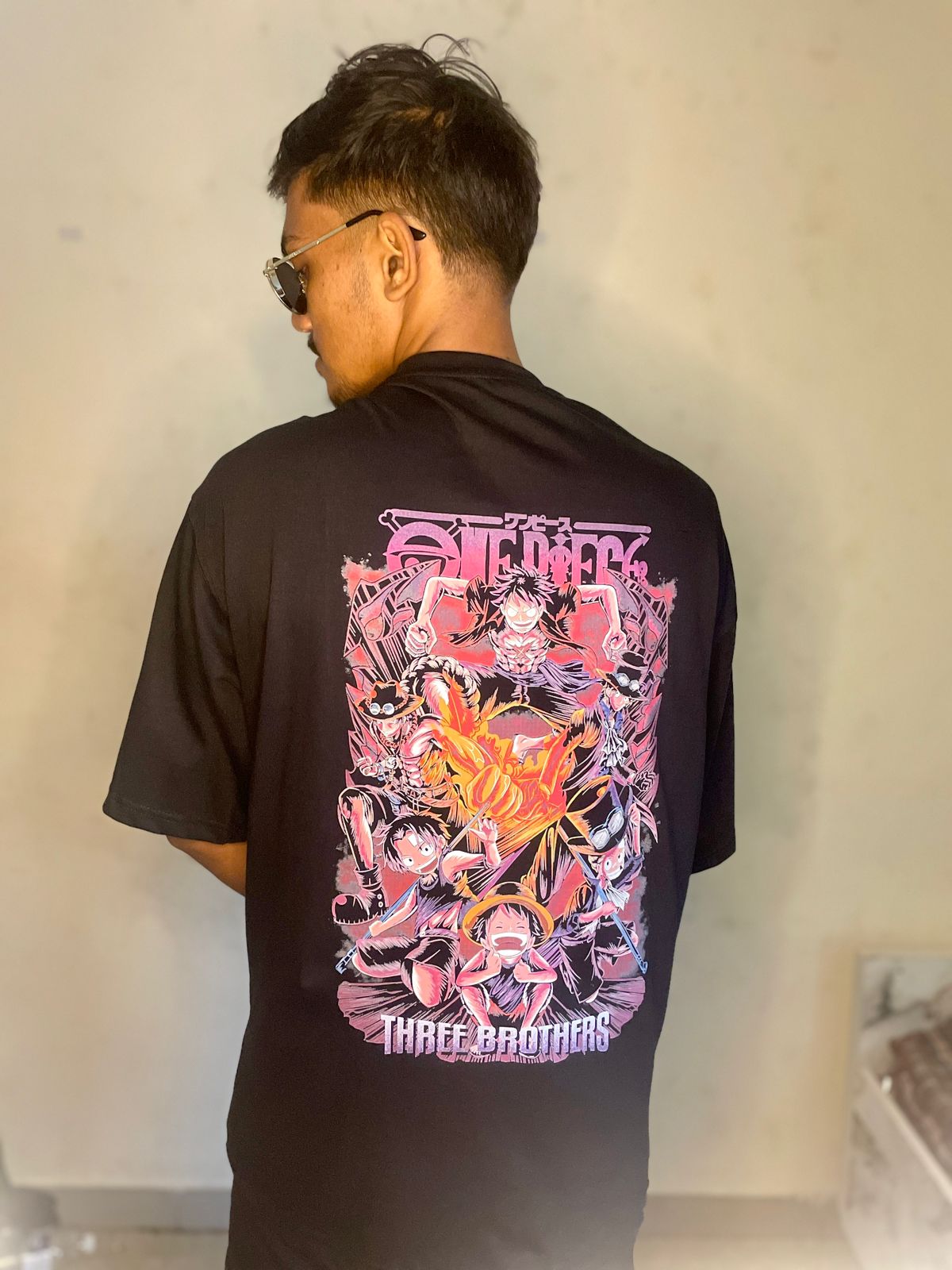 One Piece "Three Brothers" Anime oversize T-Shirt – Luffy, Ace, Sabo | Front & Back Print | Unisex Cotton Tee